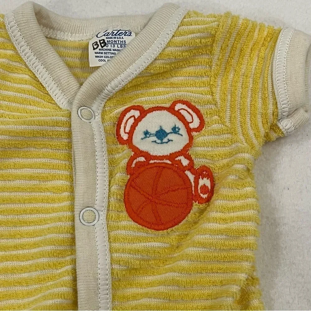 Carter’s Vintage Terry Cloth Yellow Striped Romper Bodysuit